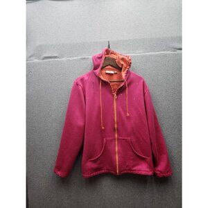 Quacker Factory Pink Hooded Sweatshirt XL With Orange Lining & Rhinestone Accent